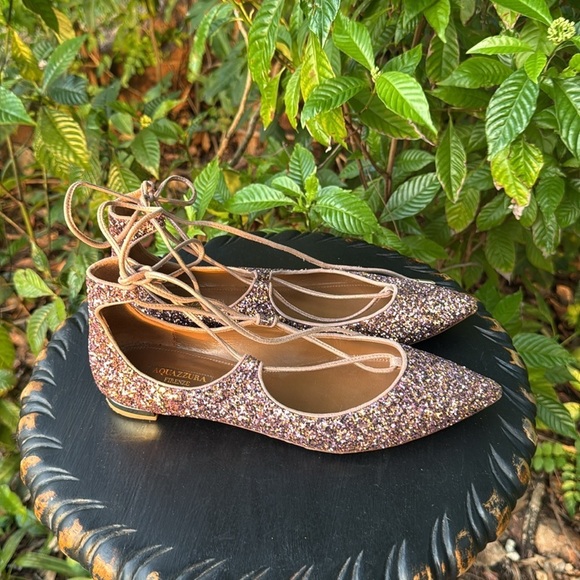 AQUAZZURA Firenze Christy Glittered Leather Flats, size 37 (6 US) - Picture 6 of 9
